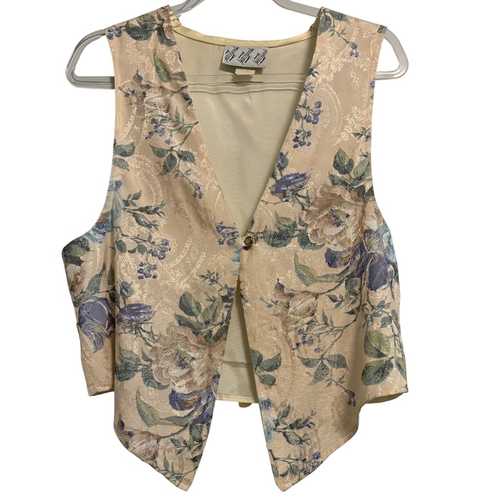 Vintage Floral Brocade Vest Cottagecore‎ Waistcoat Boho Festival Layering Size M